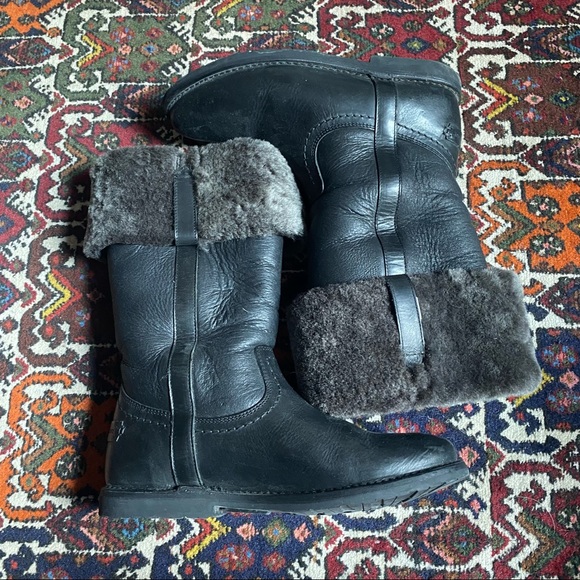 Frye Black Leather Lined Winter Boots Sz:8 - Picture 2 of 6